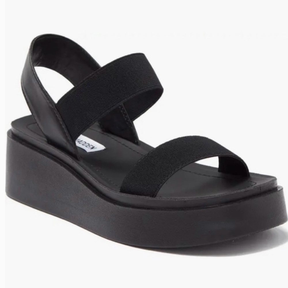 7.5 Steve Madden Black Platform Sandals with Elastic Straps